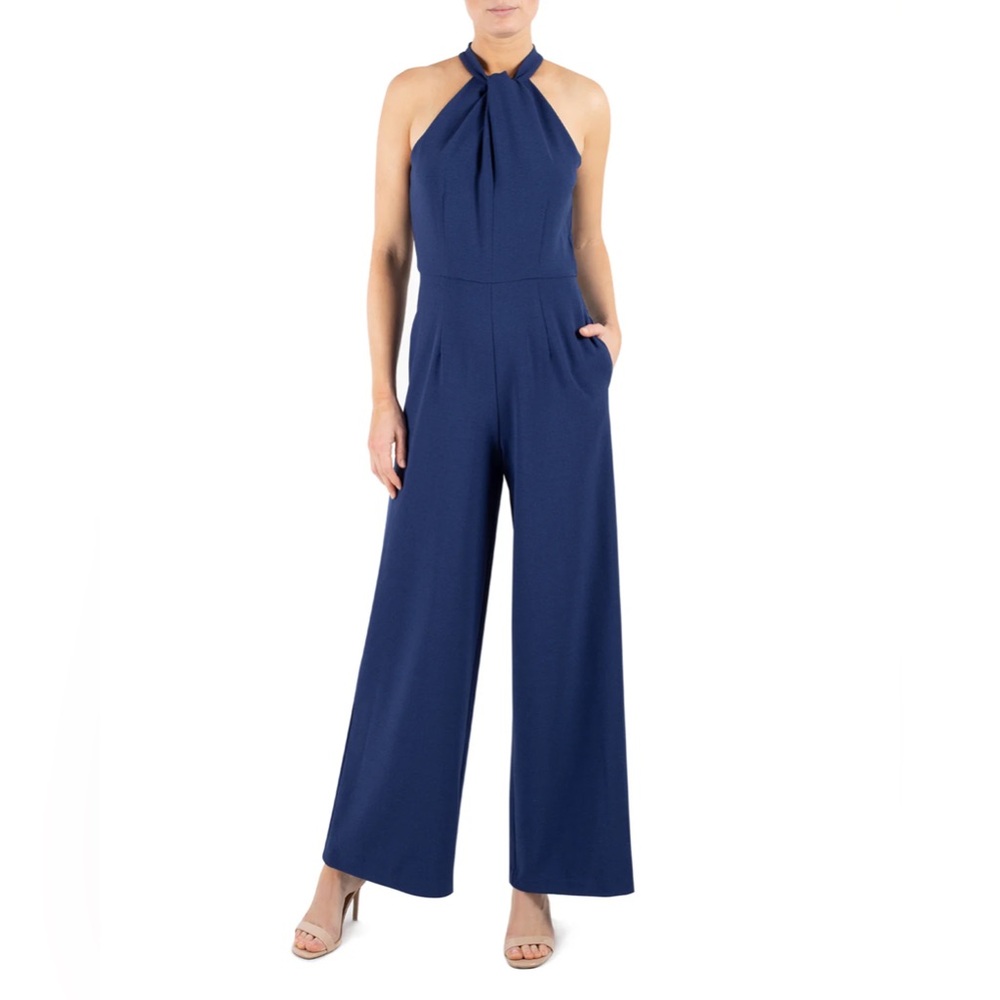Julia Jordan Knot Neck Halter Navy Jumpsuit